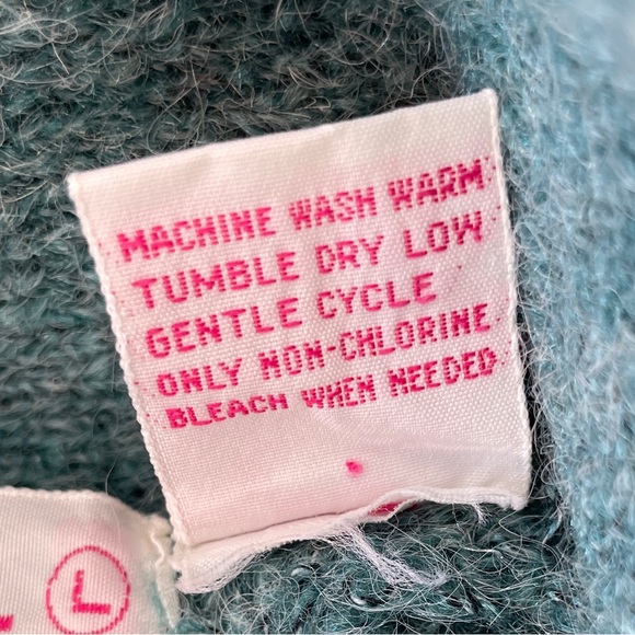 Vintage 80s Wool Blend Knit Double Breasted Shawl Collar Cardigan - Teal - Picture 13 of 13